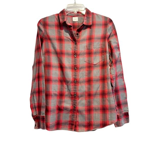 J Crew Gray Red The Perfect Button Long Sleeve 100% Cotton Flannel Shirt SMALL - Picture 2 of 12